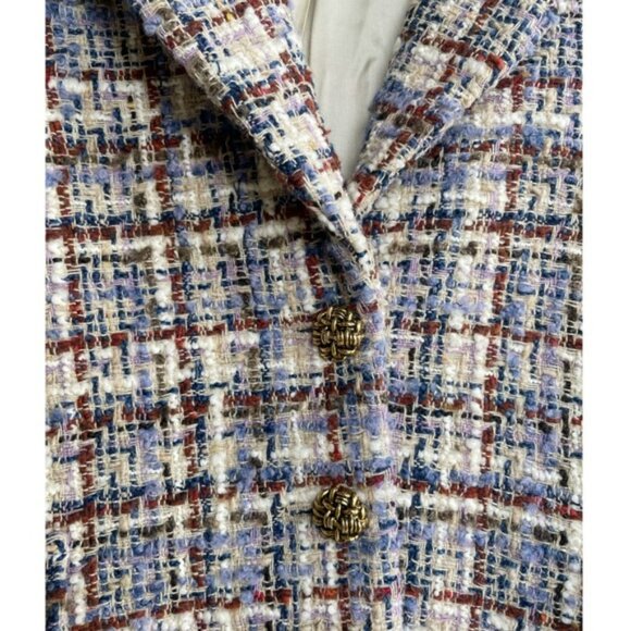 BA&SH Paris Blue Cream & Red Plaid Tweed Oversized Blazer Jacket Timy Short Coat - Picture 4 of 14
